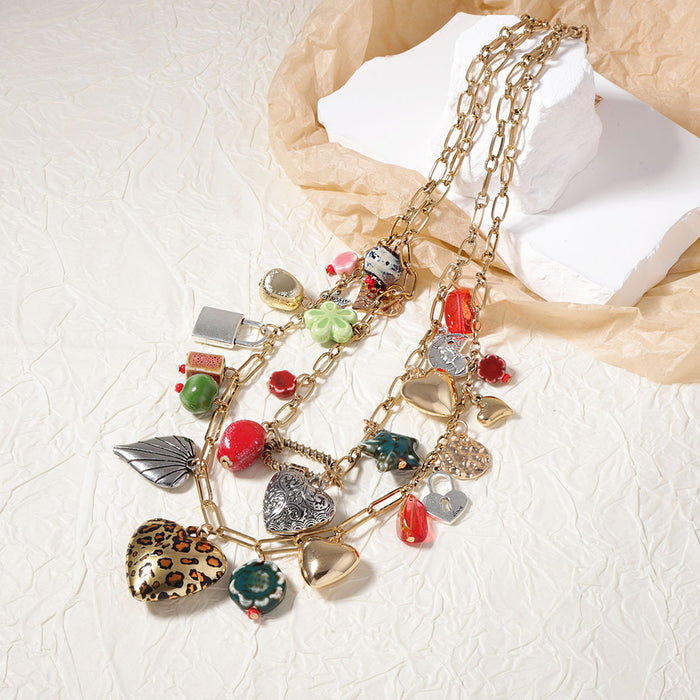 Wholesale Double Layer Stacked Alloy Pendant Necklace Versatile Casual