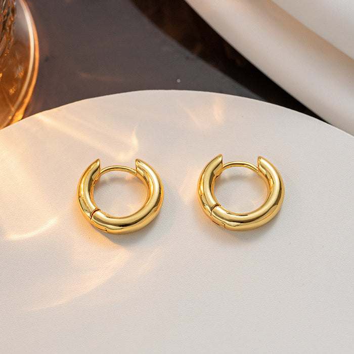 Wholesale Ladies' high-end copper material smooth concealed buckle versatile circle earrings in stock