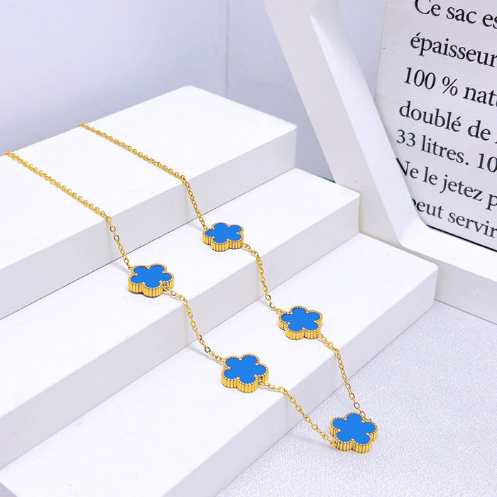 Wholesale Stainless Steel Five-Leaf Clover Bracelet Necklace Earring Set