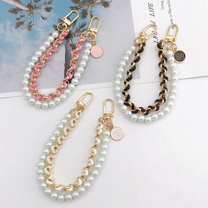 Wholesale Pearl Handheld Chain DIY Mobile Phone Case Accessories Metal Chain Keychains JDC-KC-GL003