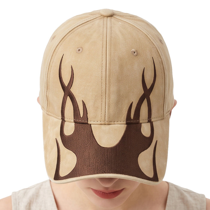 Wholesale Flame Embroidery Washed Baseball Cap Vintage Street Style Curved Brim Hats Unisex
