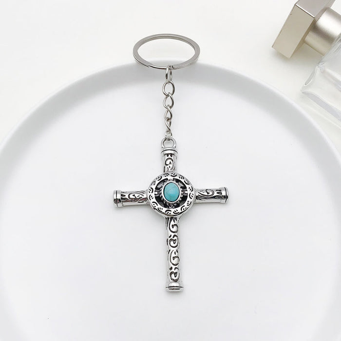 Wholesale Turquoise Cross Alloy Keychain JDC-KC-LuNeng012