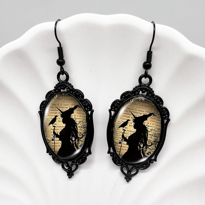 Wholesale  Black Crow Skull Oval Lace Earrings Witch Earrings Pumpkin Black Cat Moon Earrings