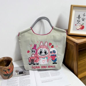 Wholesale Embroidered canvas crossbody bag zipper shoulder bag women' s fashionable handbag