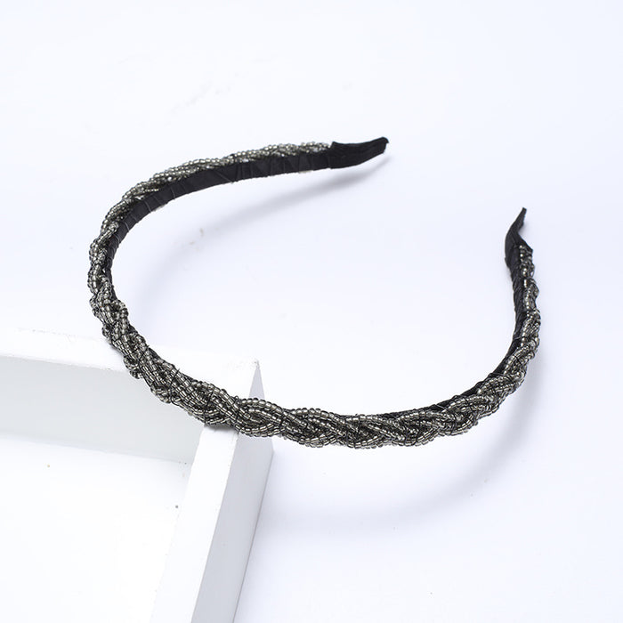 Wholesale Beaded twisted braid headband with millet beads crystal hairpin handmade beaded crystal hair accessories