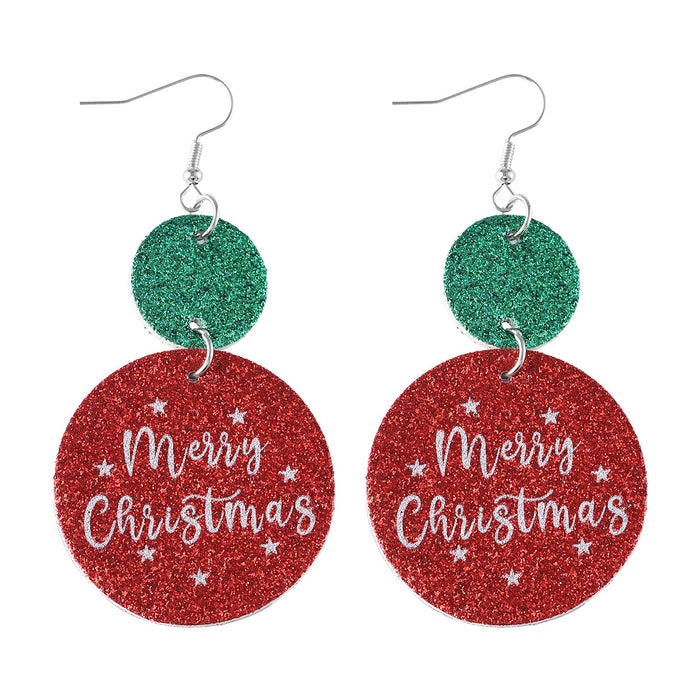 Wholesale Christmas red and green sequins glitter star ing pendant earrings round piece ing double-sided earrings