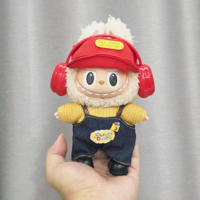 Wholesale Sitting Party Doll Clothes Cola  Vinyl Clothes Fisherman Hat Overalls Set