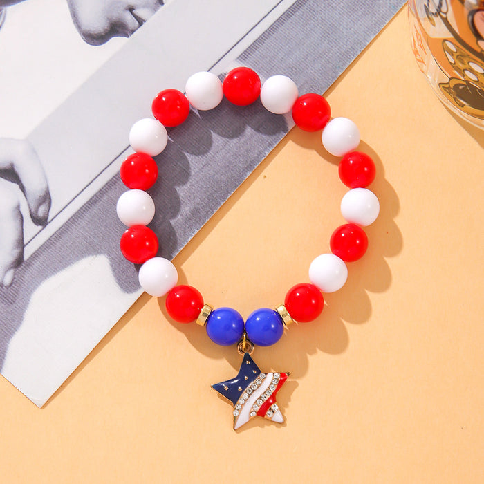 Wholesale Flag Five-pointed Star Heart American Independence Day Acrylic Bracelet JDC-BT-ShiY002