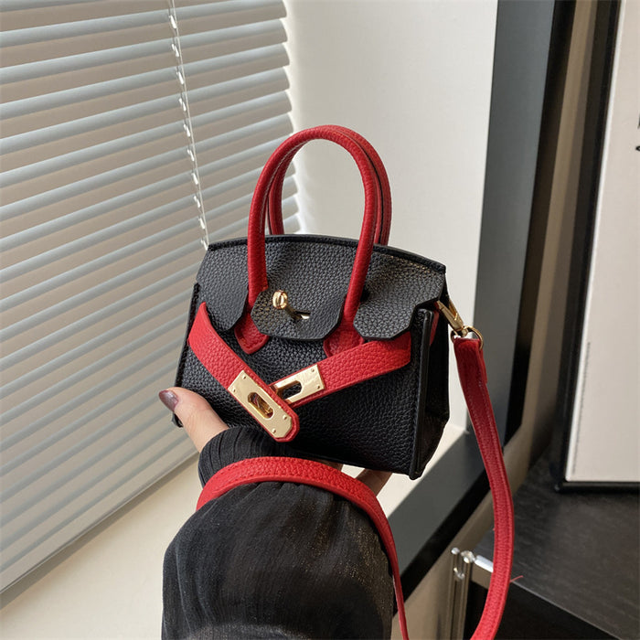 Wholesale New fashionable lychee patterned mini Kelly bag for girls, contrasting color crossbody bag
