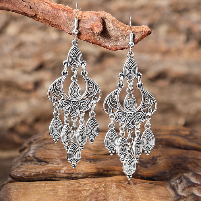 Wholesale Retro Palace Geometric Hollow Tassel Earrings Set Beaded Bohemian Style MOQ≥2