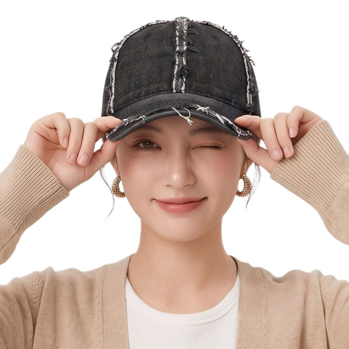 Wholesale Denim Distressed Frayed Baseball Cap Street Style Fashion Accessory Gift Boutique Resale