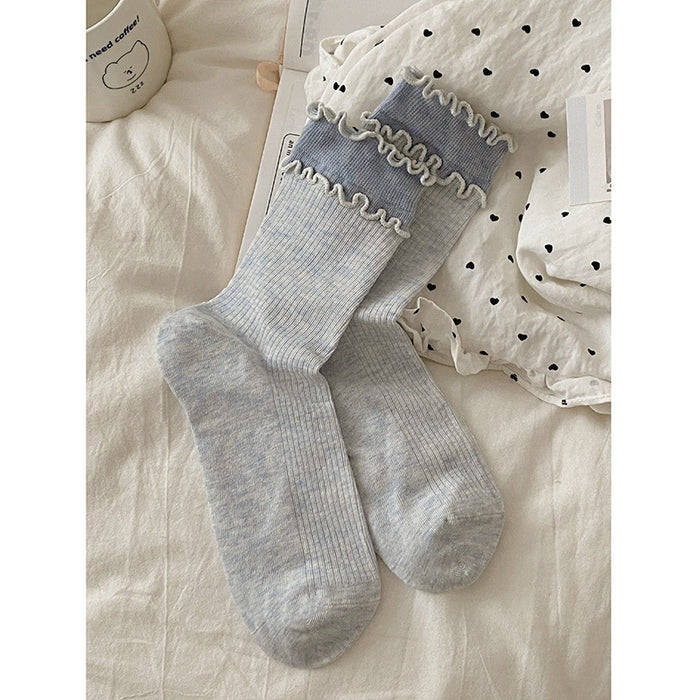 Wholesale Lace, double-layer fungus, edge, middle tube, socks, pile of socks, cotton