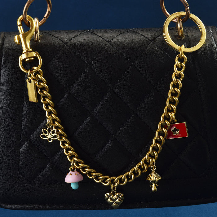 Wholesale Dinosaur Heart Shell Cherry Bag Charm Chain Metal Gold Tone Trendy Crossbody Pendant Boutique Resale Accessory
