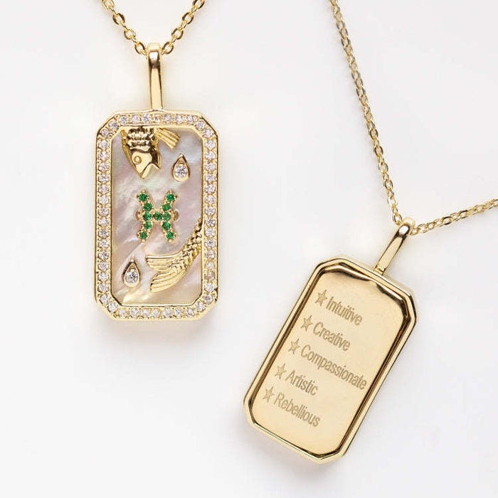 Wholesale Twelve Zodiac Signs Diamond Pendant Colorful Birthstone Zircon Necklace