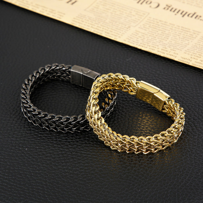 Wholesale 2pc Braided Double Row Titanium Steel Flat Buckle Bracelet JDC-BT-KaLun003