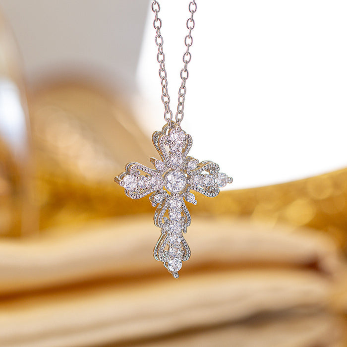 Wholesale Zircon-set cross Titanium steel necklace