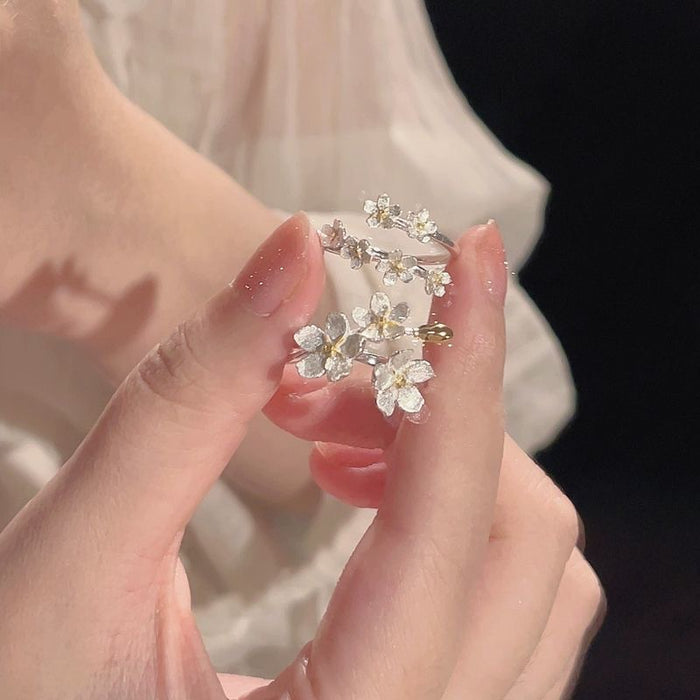 Wholesale Camellia paired ring, niche design, light luxury, simple temperament, adjustable opening ring