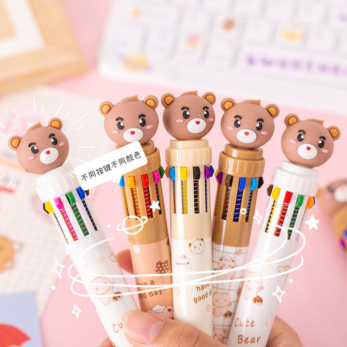 Wholesale Ballpoint pen cartoon milk fat cute bear creative multi-color hand account pen pressing color pen multi-color pen