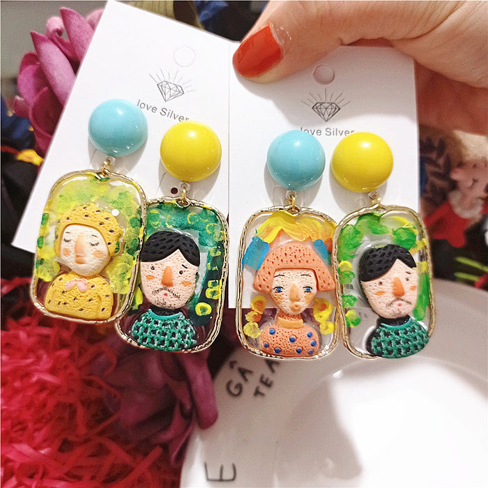 Wholesale Doll Ethnic Style Funny Windowsill Men Women Hand-painted Color Cartoon Earrings Women