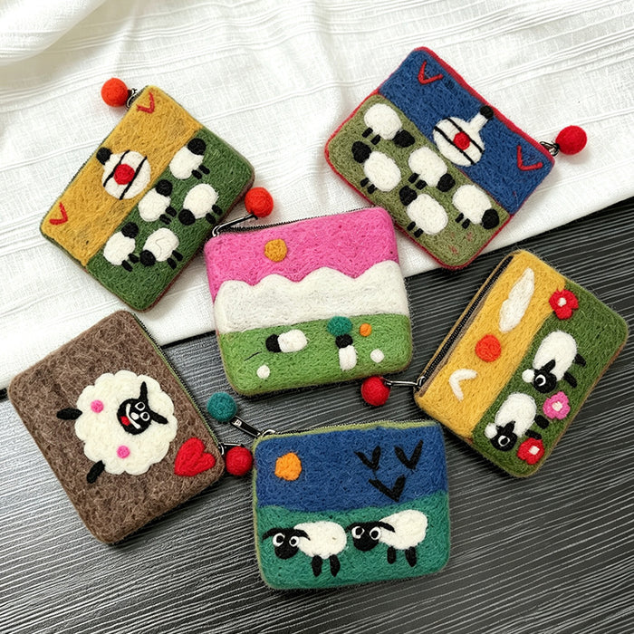 Wholesale Modern Felt Sheep Coin Purse Cute Cartoon Animal Phone Bag MOQ≥10