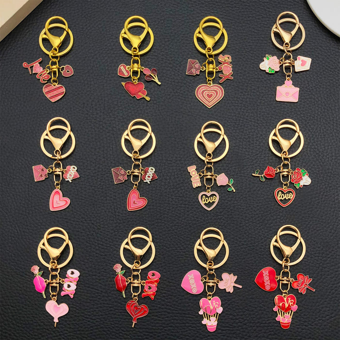 Wholesale Valentine' s Day Oil-Drip Alloy LOVE Heart Candy Rose Metal Keychain
