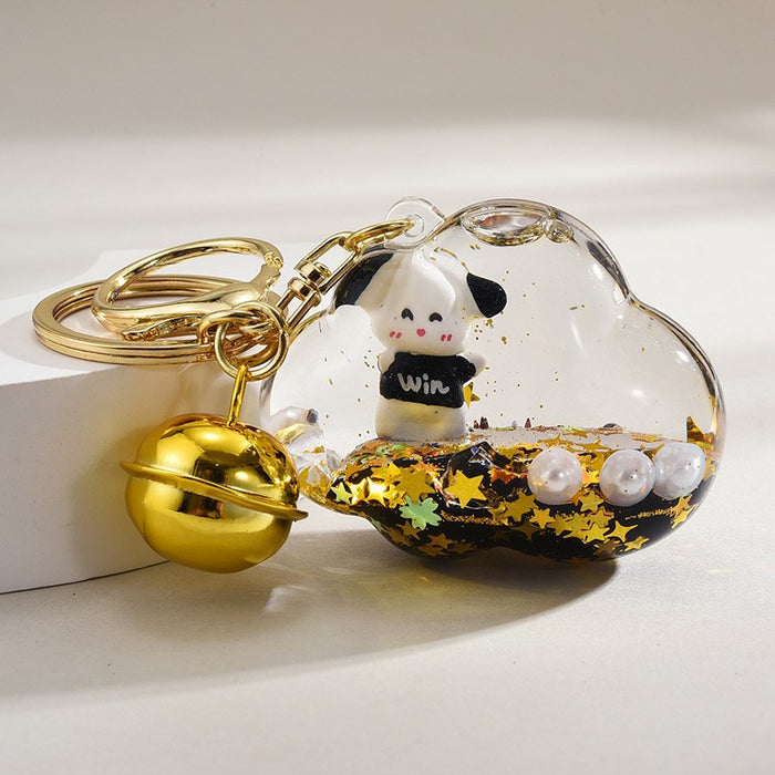Wholesale Black and gold glitter bottle milk tea cup oil-filled acrylic keychain