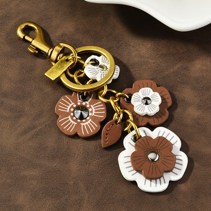 Wholesale Fashion Flower PU Leather Bag Charm Keychain Decorative Accessory