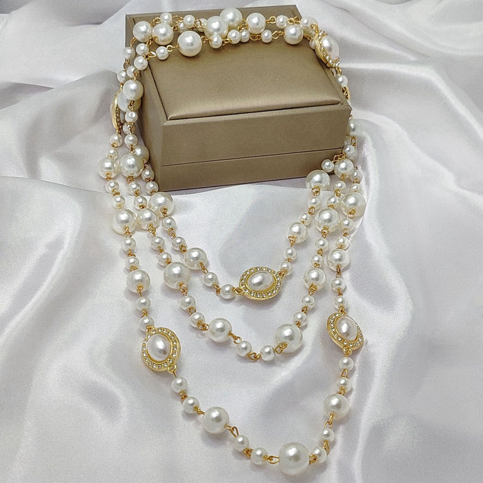 Wholesale Exaggerated long pearl necklace with multiple layers of light luxury niche sweater chain