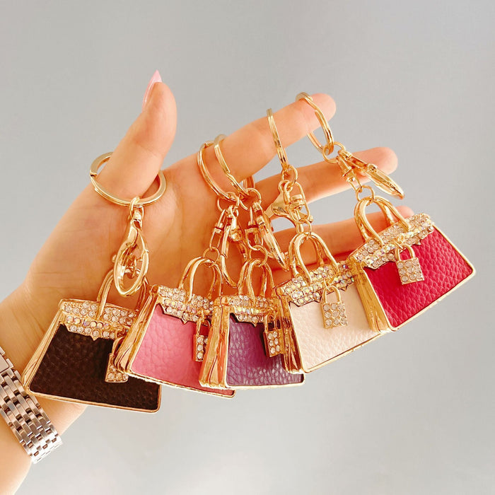 Wholesale Rhinestone Leather Handbag Alloy Keychain JDC-KC-ZhanLun002