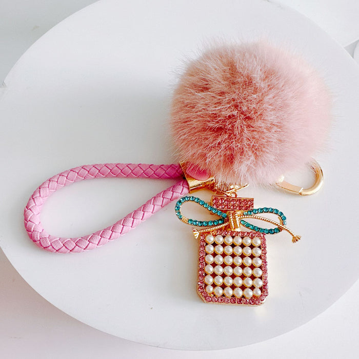 Wholesale Alloy Diamond Tassel Bow Pearl Perfume Bottle Keychain JDC-KC-ZhanLun017