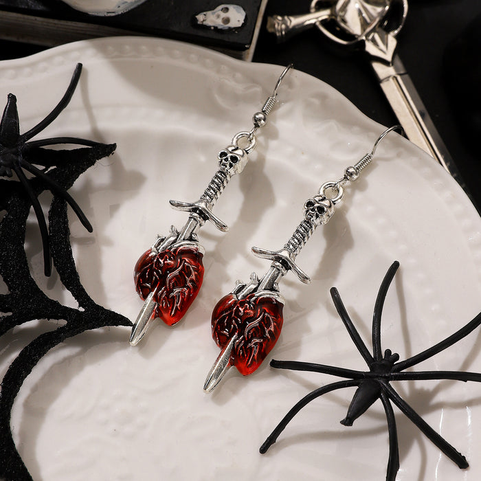 Wholesale Retro Exaggerated Earrings  Gothic Horror Skull Heart Alloy Earrings