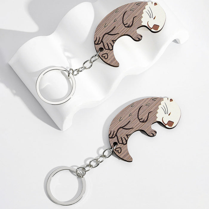 Wholesale Wooden Couple Otter Keychains JDC-KC-HuiWen021