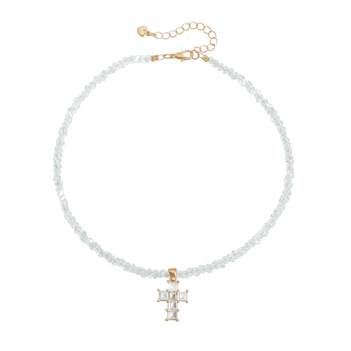 Wholesale Triangle Crystal Inlaid Cross Women' s Necklace