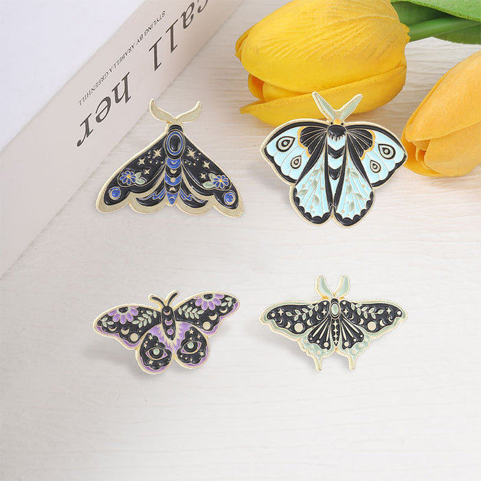 Wholesale Stylish Gothic Moth Brooch Star Moon Phase Design Zinc Alloy Enamel Pin Fashion Accessory