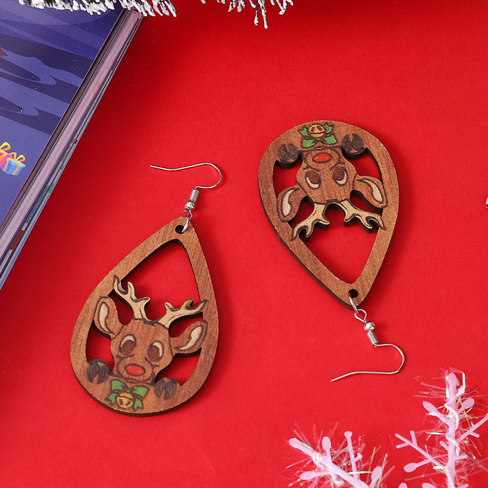 Wholesale Christmas Elk Hollow Stainless Steel Ear Hook Earrings