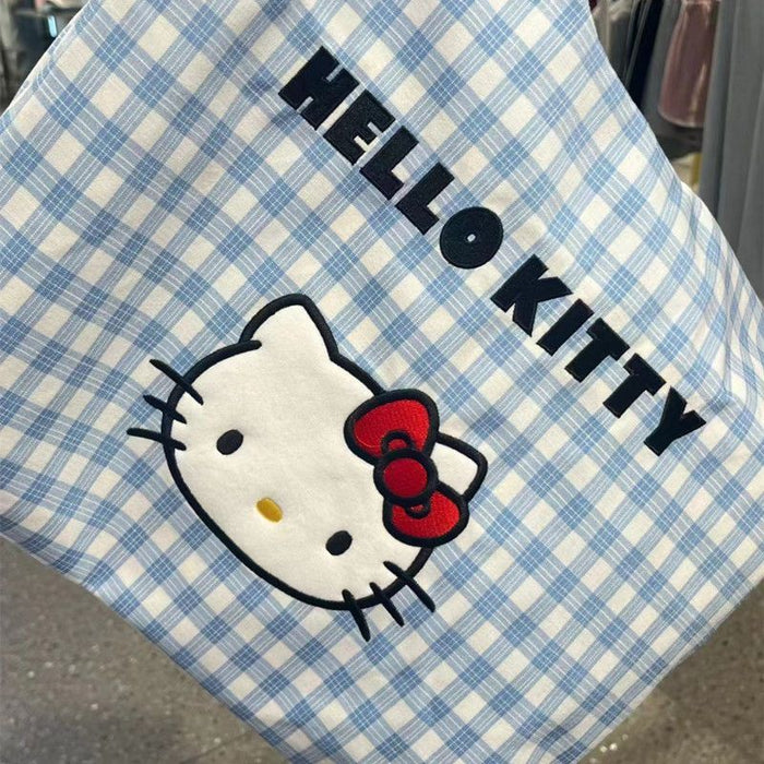 Wholesale Versatile cartoon shoulder bag, checkered casual canvas bag, wholesale for students