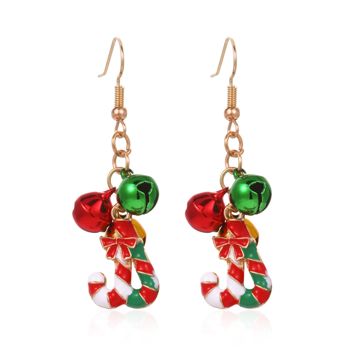 Wholesale 3pcs Christmas Series Christmas Tree Grass Ring Bell Gingerbread Man Zinc Alloy Earrings JDC-ES-BinL011