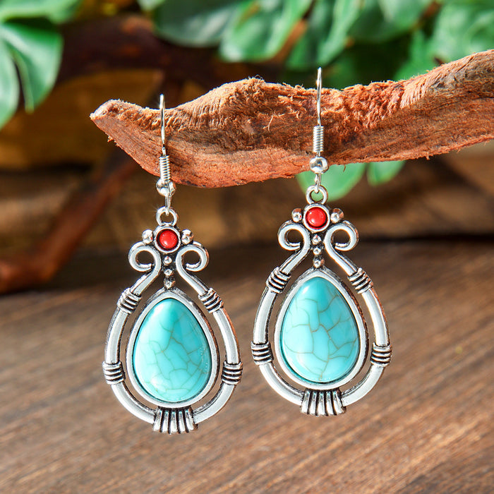 Wholesale 2pcs geometric metal turquoise bohemian earrings