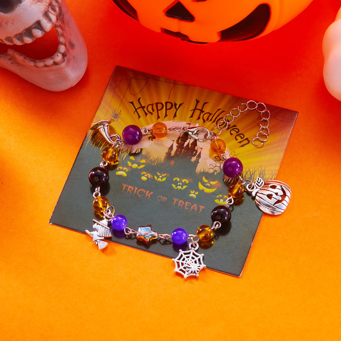Wholesale  Funny Cartoon Crystal Beaded Bracelet Versatile Witch Pumpkin  Web Wizard Hat Bracelet