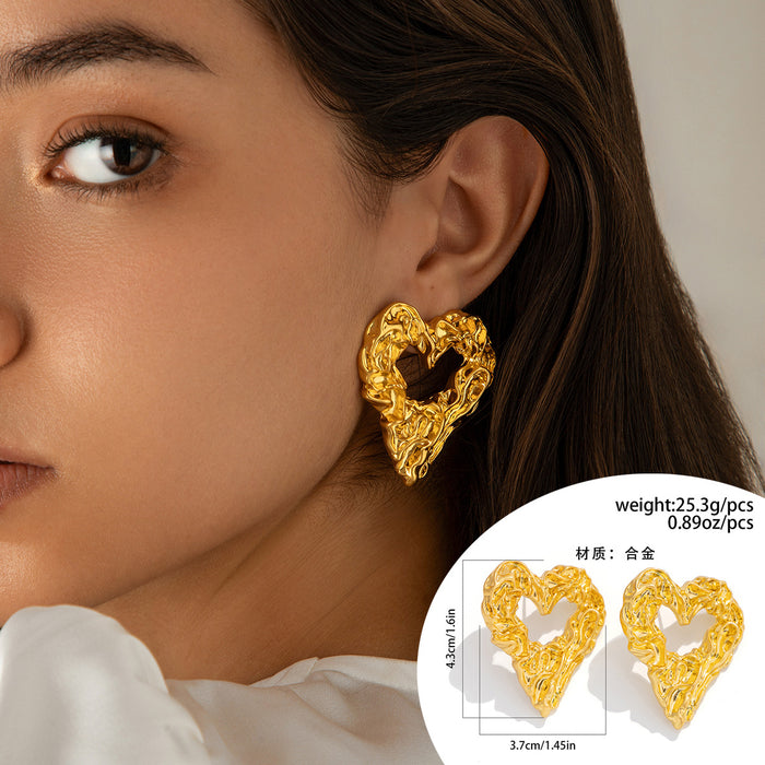 Wholesale Personalized lava heart-shaped liquid droplet earrings with irregular geometric folds