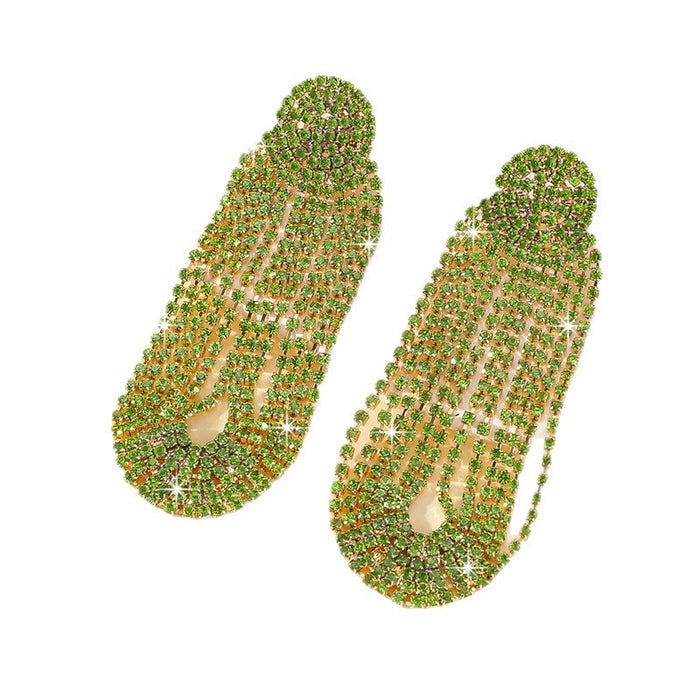 Wholesale Vintage Tassel Sparkly Light Green Rhinestone Statemente Earrings MOQ≥2