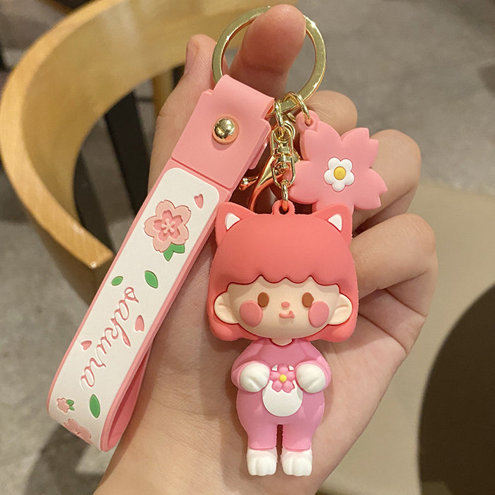 Wholesale Sakura Girl Silicone Keychain JDC-KC-RunX014