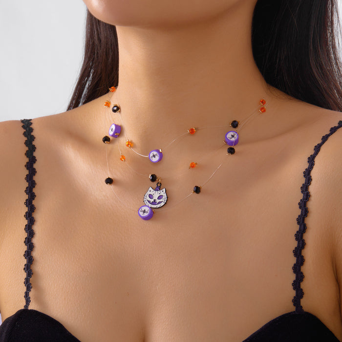 Wholesale  kitten face hat ghost clavicle chain multi-layer necklace