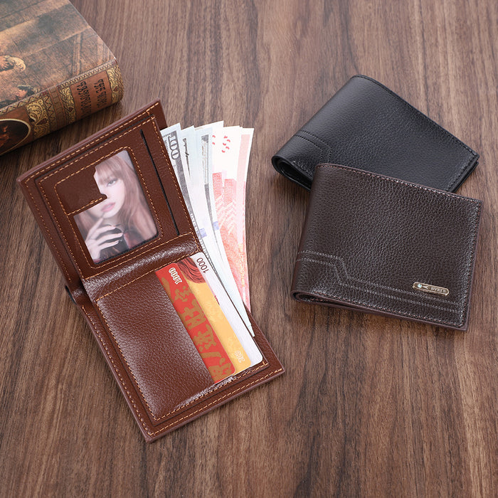 Wholesale Retro Caring Men' s Short Wallet  Multi-Card Oil Wax PU Leather Black Boutique Resale