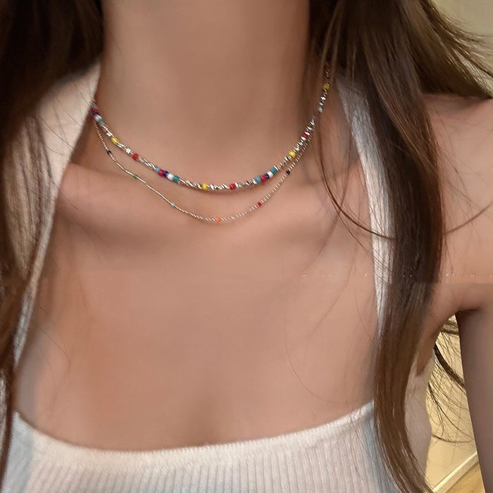 Wholesale Colorful stacked bead necklace, light luxury necklace, niche design, collarbone chain, necklace
