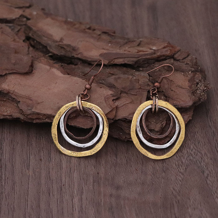 Wholesale Vintage bronze circle leather earrings