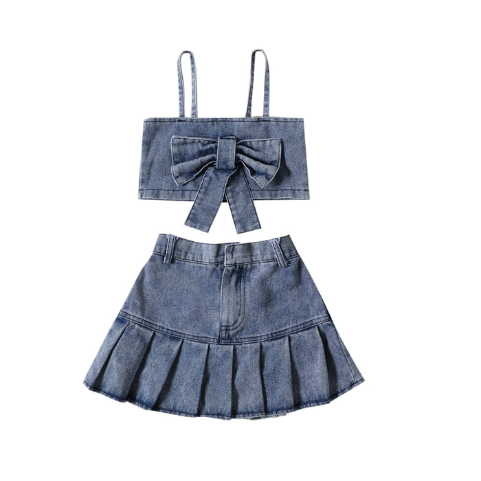 Wholesale Children's Denim Skirt Halter Top Two Piece Set JDC-BC-JiaLJ003