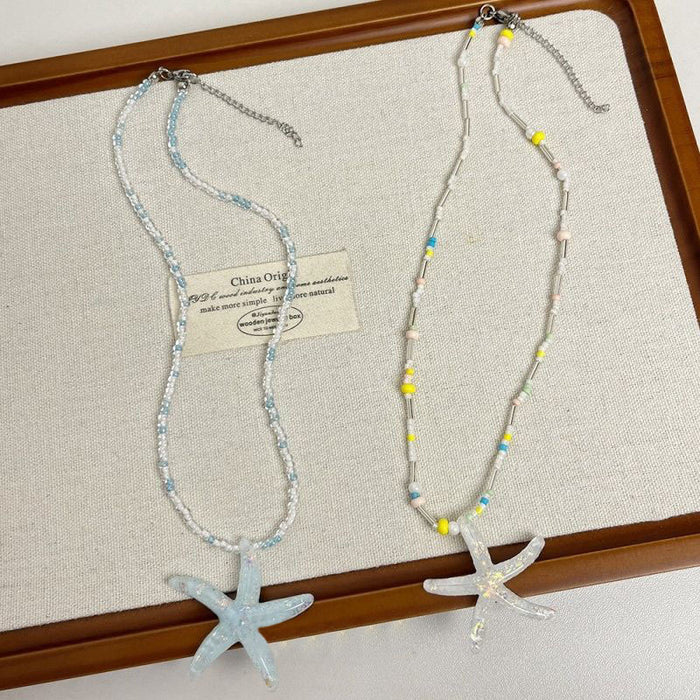 Wholesale Blue bead necklace, seaside vacation style, sweet collarbone chain accessory