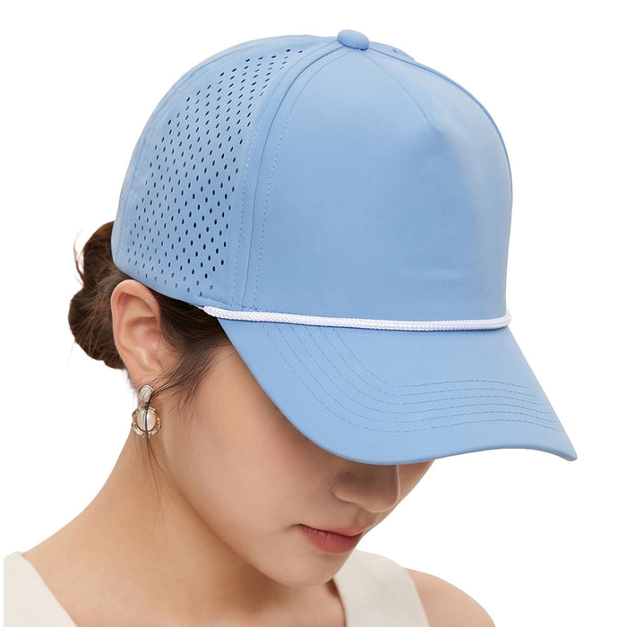 Wholesale White Quick-Dry Baseball Cap with Strap - Breathable Perforated Sun Protection Hat for Summer Outdoor Activities