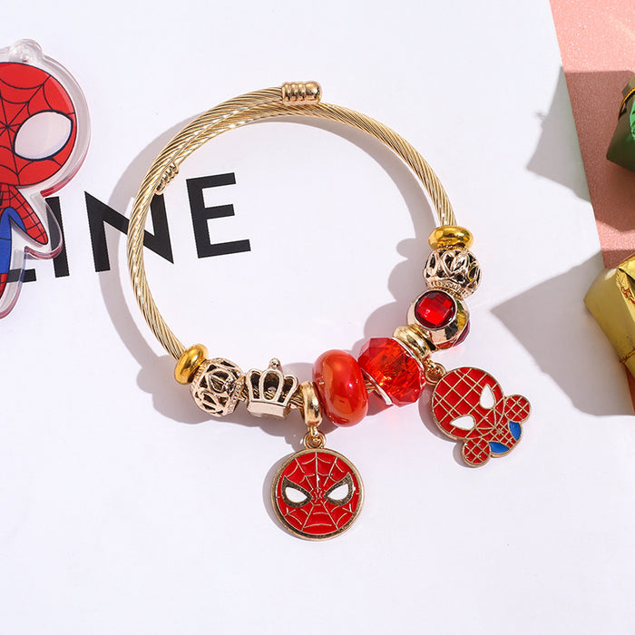 Wholesale Superhero Themed Stainless Steel Beaded Bracelet with Pendant Trendy Jewelry Accessory for Women